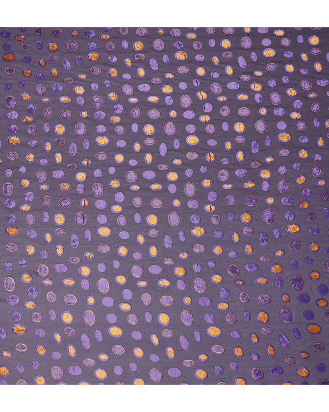 Purple Gold Velvet Polka Dot Sheer Synthetic Velvet Chiffon Fabric Textured Metallic Circle Designer Fashion Fabric 140 Cms Width India Origin-D28518