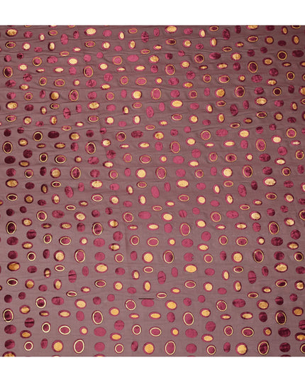 Wine Red Gold Velvet Polka Dot Sheer Synthetic Velvet Chiffon Fabric Textured Metallic Circle Designer Fashion Fabric 140 Cms Width India Origin-D28515