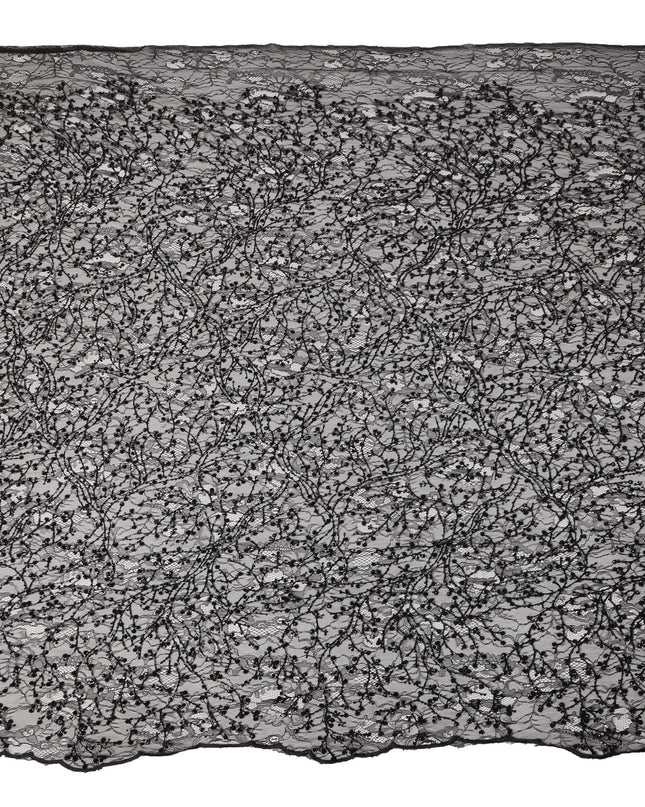 Black Abstract Floral Sequin Embroidered Nylon Tulle Fabric Designer Net Embroidery Fabric 140 Cms Width South Korea Origin-D28557