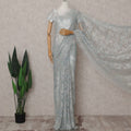 Icy Powder Blue Floral Metallic French Lace Saree Fabric