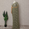 Antique Olive Gold Floral Metallic French Lace Saree Fabric