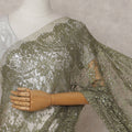 Antique Olive Gold Floral Metallic French Lace Saree Fabric