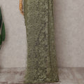 Antique Olive Gold Floral Metallic French Lace Saree Fabric