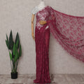 Deep Wine Red Floral Metallic French Lace Saree Fabric