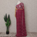 Deep Wine Red Floral Metallic French Lace Saree Fabric