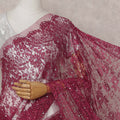 Deep Wine Red Floral Metallic French Lace Saree Fabric