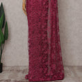 Deep Wine Red Floral Metallic French Lace Saree Fabric