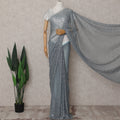 Pewter Grey Dotted Metallic French Lace Saree Fabric