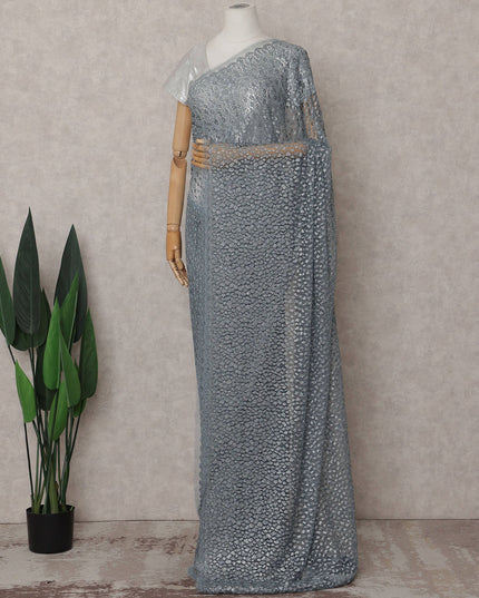 Pewter Grey Dotted Metallic French Lace Saree Fabric