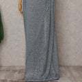 Pewter Grey Dotted Metallic French Lace Saree Fabric