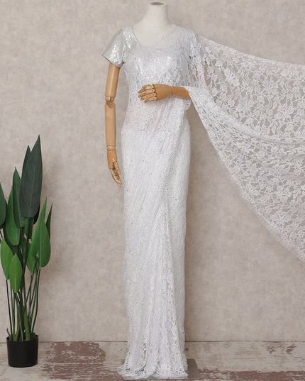 Pearl White Stone Embellished Chantilly Lace Saree