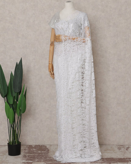 Pearl White Stone Embellished Chantilly Lace Saree
