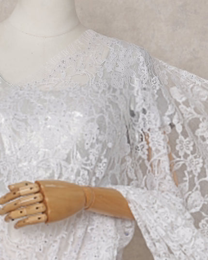 Pearl White Stone Embellished Chantilly Lace Saree