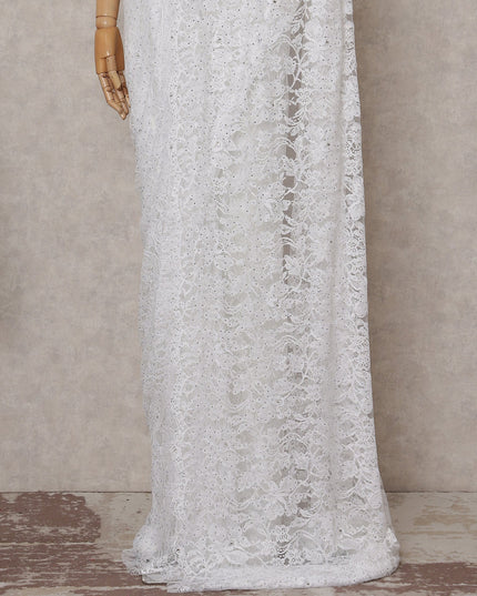 Pearl White Stone Embellished Chantilly Lace Saree