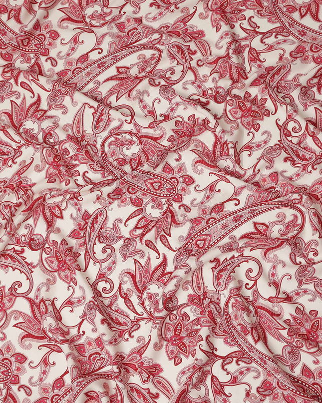 Ivory Red Paisley Floral Printed Premium Italian Viscose Fabric Soft Smooth Breathable Drapey Dressmaking Fabric 150 Cms Width Italy Origin-D28657 Regal Fabrics
