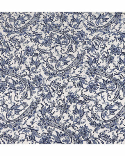 Ivory Blue Paisley Floral Printed Premium Italian Viscose Fabric Soft Smooth Breathable Drapey Dressmaking Fabric 150 Cms Width Italy Origin-D28656 Regal Fabrics
