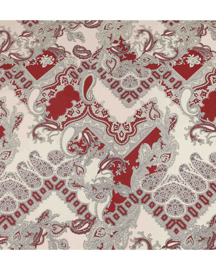 Ivory Red Paisley Ornate Printed Premium Italian Viscose Fabric Soft Smooth Breathable Drapey Dressmaking Fabric 150 Cms Width Italy Origin-D28654 Regal Fabrics