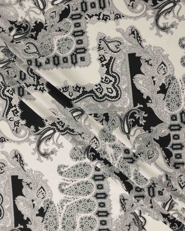 Ivory Black Paisley Ornate Printed Premium Italian Viscose Fabric Soft Smooth Breathable Drapey Dressmaking Fabric 150 Cms Width Italy Origin-D28653 Regal Fabrics