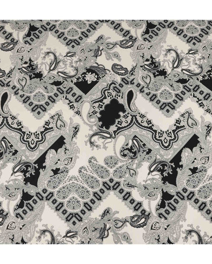Ivory Black Paisley Ornate Printed Premium Italian Viscose Fabric Soft Smooth Breathable Drapey Dressmaking Fabric 150 Cms Width Italy Origin-D28653 Regal Fabrics