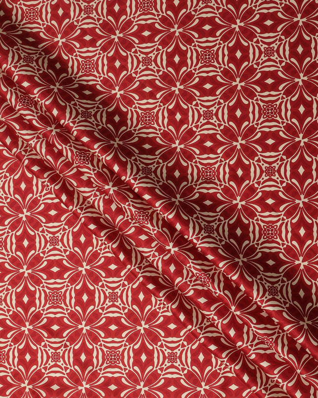 Red Beige Geometric Floral Printed Premium Italian Viscose Fabric Soft Smooth Breathable Drapey Dressmaking Fabric 150 Cms Width Italy Origin-D28639 Regal Fabrics