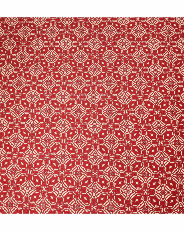 Red Beige Geometric Floral Printed Premium Italian Viscose Fabric Soft Smooth Breathable Drapey Dressmaking Fabric 150 Cms Width Italy Origin-D28639 Regal Fabrics