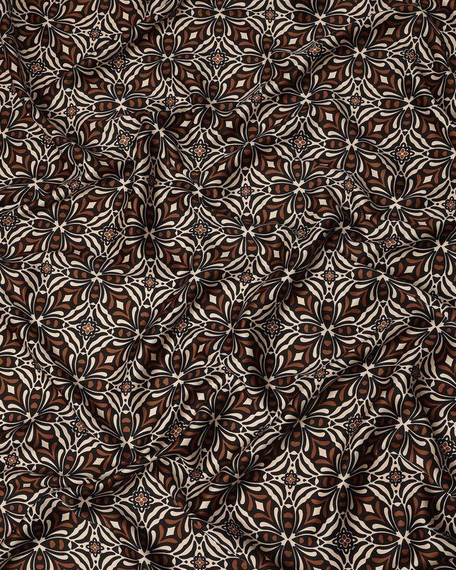 Brown Beige Black Geometric Floral Printed Premium Italian Viscose Fabric Soft Smooth Breathable Drapey Dressmaking Fabric 150 Cms Width Italy Origin-D28638 Regal Fabrics