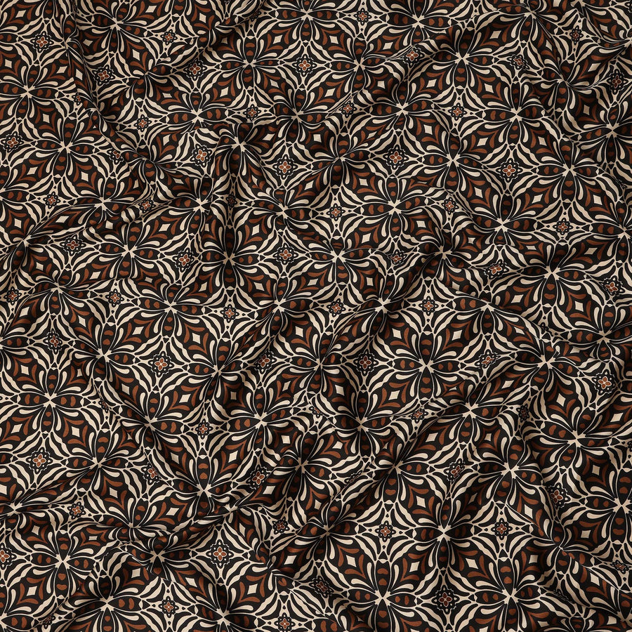 Brown Beige Black Geometric Floral Printed Premium Italian Viscose Fabric Soft Smooth Breathable Drapey Dressmaking Fabric 150 Cms Width Italy Origin-D28638 Regal Fabrics