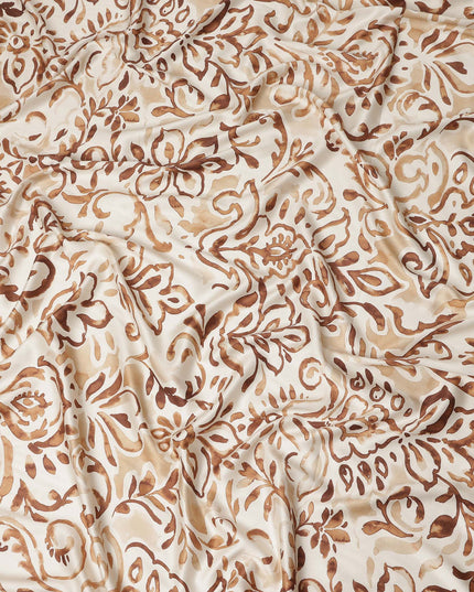 Ivory Brown Abstract Floral Printed Premium Italian Viscose Fabric Soft Smooth Breathable Drapey Dressmaking Fabric 150 Cms Width Italy Origin-D28645 Regal Fabrics