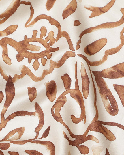Ivory Brown Abstract Floral Printed Premium Italian Viscose Fabric Soft Smooth Breathable Drapey Dressmaking Fabric 150 Cms Width Italy Origin-D28645 Regal Fabrics