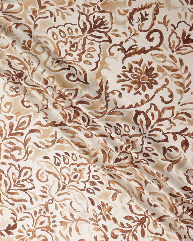 Ivory Brown Abstract Floral Printed Premium Italian Viscose Fabric Soft Smooth Breathable Drapey Dressmaking Fabric 150 Cms Width Italy Origin-D28645 Regal Fabrics