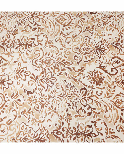 Ivory Brown Abstract Floral Printed Premium Italian Viscose Fabric Soft Smooth Breathable Drapey Dressmaking Fabric 150 Cms Width Italy Origin-D28645 Regal Fabrics