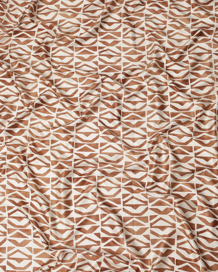 Ivory Brown Geometric Abstract Printed Premium Italian Viscose Fabric Soft Smooth Breathable Drapey Dressmaking Fabric 150 Cms Width Italy Origin-D28650 Regal Fabrics