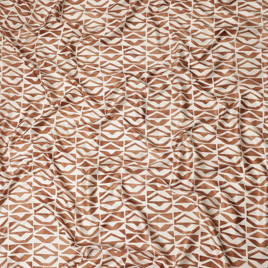 Ivory Brown Geometric Abstract Printed Premium Italian Viscose Fabric Soft Smooth Breathable Drapey Dressmaking Fabric 150 Cms Width Italy Origin-D28650 Regal Fabrics