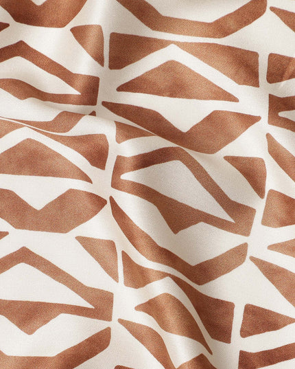 Ivory Brown Geometric Abstract Printed Premium Italian Viscose Fabric Soft Smooth Breathable Drapey Dressmaking Fabric 150 Cms Width Italy Origin-D28650 Regal Fabrics
