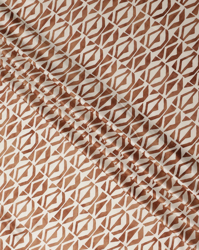 Ivory Brown Geometric Abstract Printed Premium Italian Viscose Fabric Soft Smooth Breathable Drapey Dressmaking Fabric 150 Cms Width Italy Origin-D28650 Regal Fabrics