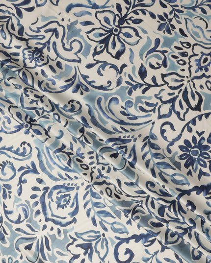 Ivory Blue Abstract Floral Printed Premium Italian Viscose Fabric Soft Smooth Breathable Drapey Dressmaking Fabric 150 Cms Width Italy Origin-D28646 Regal Fabrics