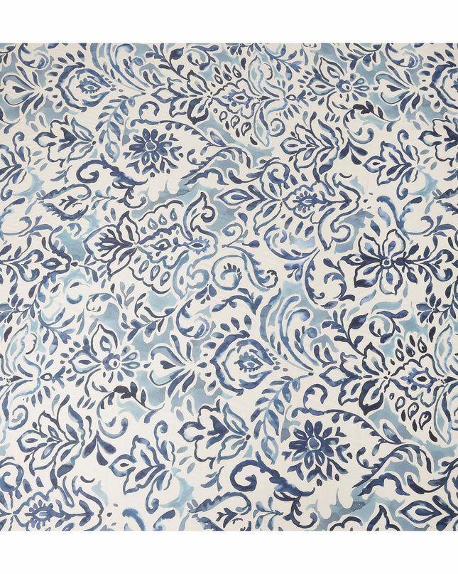 Ivory Blue Abstract Floral Printed Premium Italian Viscose Fabric Soft Smooth Breathable Drapey Dressmaking Fabric 150 Cms Width Italy Origin-D28646 Regal Fabrics