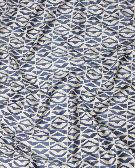 Ivory Blue Geometric Abstract Printed Premium Italian Viscose Fabric Soft Smooth Breathable Drapey Dressmaking Fabric 150 Cms Width Italy Origin-D28649 Regal Fabrics