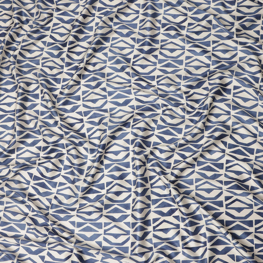 Ivory Blue Geometric Abstract Printed Premium Italian Viscose Fabric Soft Smooth Breathable Drapey Dressmaking Fabric 150 Cms Width Italy Origin-D28649 Regal Fabrics