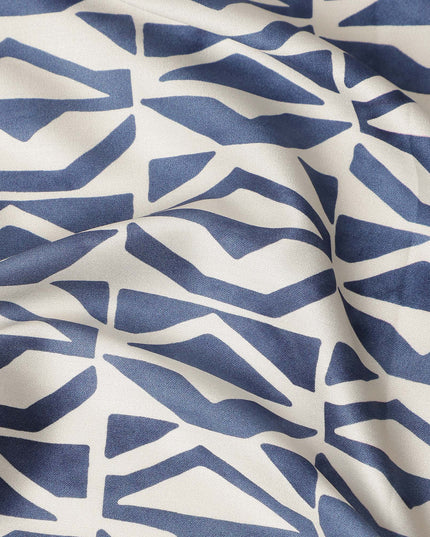 Ivory Blue Geometric Abstract Printed Premium Italian Viscose Fabric Soft Smooth Breathable Drapey Dressmaking Fabric 150 Cms Width Italy Origin-D28649 Regal Fabrics