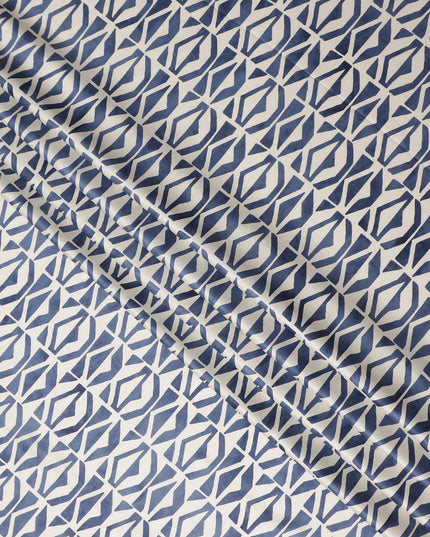 Ivory Blue Geometric Abstract Printed Premium Italian Viscose Fabric Soft Smooth Breathable Drapey Dressmaking Fabric 150 Cms Width Italy Origin-D28649 Regal Fabrics