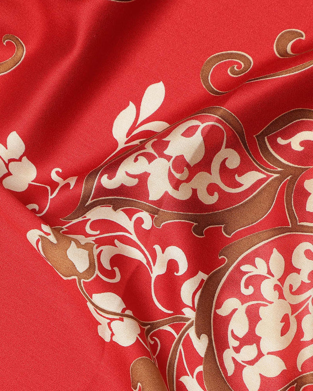 Red Beige Ornate Floral Paisley Printed Premium Italian Viscose Fabric Soft Smooth Breathable Drapey Dressmaking Fabric 150 Cms Width Italy Origin-D28640 Regal Fabrics