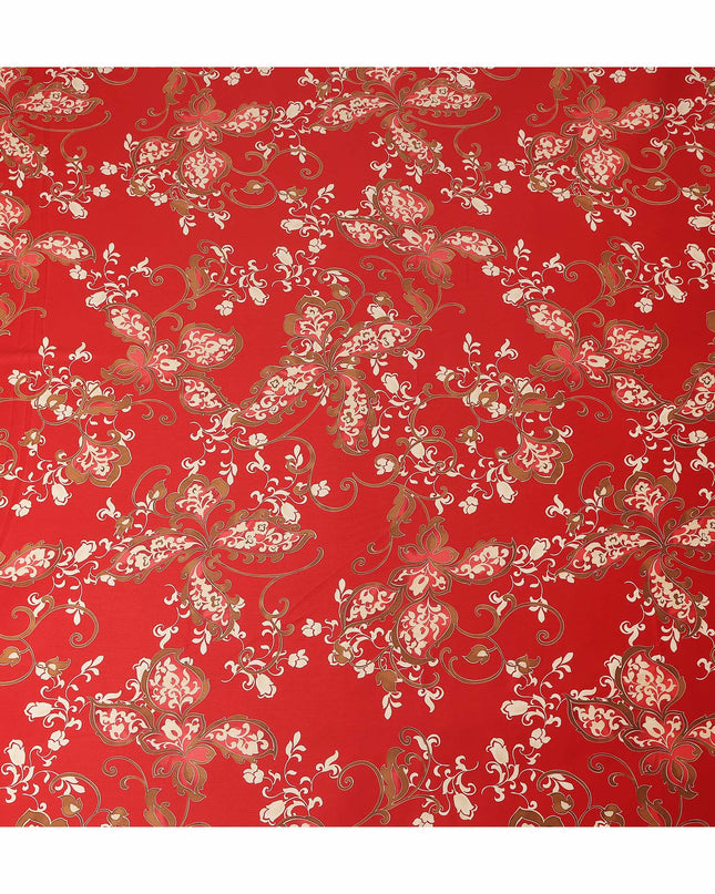 Red Beige Ornate Floral Paisley Printed Premium Italian Viscose Fabric Soft Smooth Breathable Drapey Dressmaking Fabric 150 Cms Width Italy Origin-D28640 Regal Fabrics