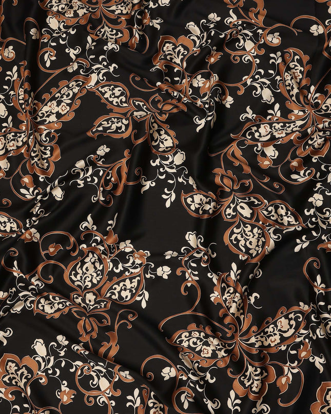 Black Brown Beige Ornate Floral Paisley Printed Premium Italian Viscose Fabric Soft Smooth Breathable Drapey Dressmaking Fabric 150 Cms Width Italy Origin-D28641 Regal Fabrics