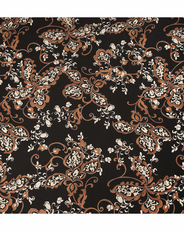 Black Brown Beige Ornate Floral Paisley Printed Premium Italian Viscose Fabric Soft Smooth Breathable Drapey Dressmaking Fabric 150 Cms Width Italy Origin-D28641 Regal Fabrics