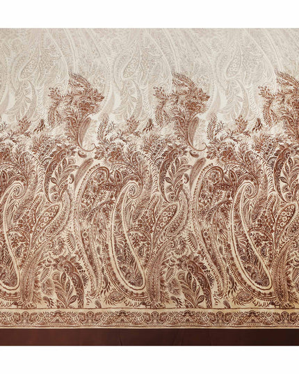 Beige Brown Paisley Floral Border Printed Premium Italian Viscose Fabric Soft Smooth Breathable Drapey Dressmaking Fabric 150 Cms Width Italy Origin-D28643 Regal Fabrics