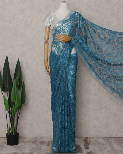 Peacock Teal Blue Chantilly Lace Saree - D31672