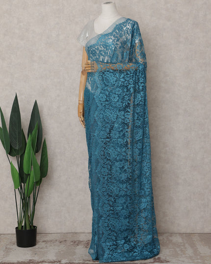 Peacock Teal Blue Chantilly Lace Saree - D31672