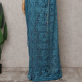 Peacock Teal Blue Chantilly Lace Saree - D31672