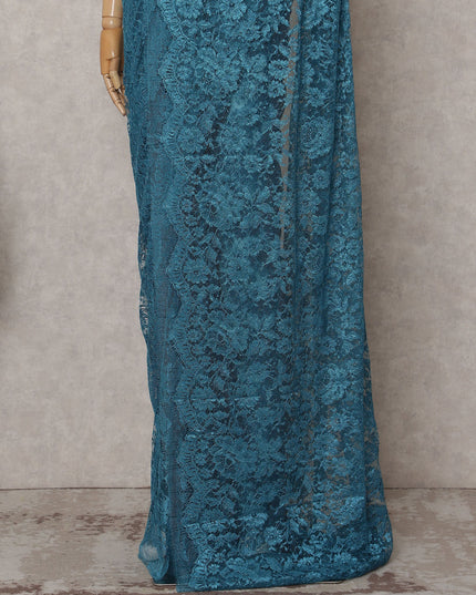 Peacock Teal Blue Chantilly Lace Saree - D31672